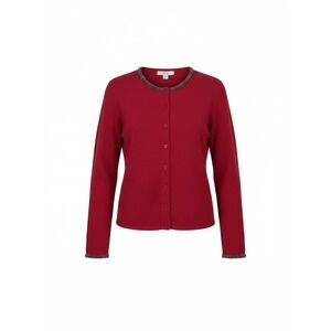 Jennifer Moore Red Lambswool Angora Beaded Cardigan Sweater Small Crewneck